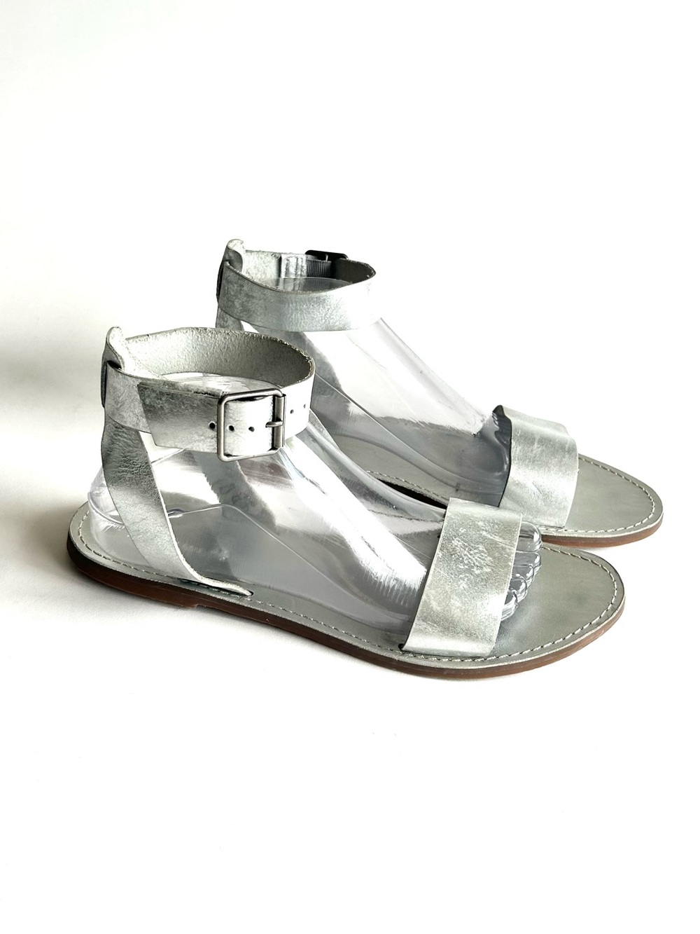 Madewell Silver Leather Ankle Strap Rubber Outsole Sandals size 10